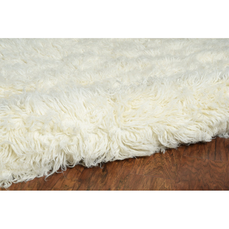 Natural Off-White Wool Shag Hand Woven 8' x 10' Rug