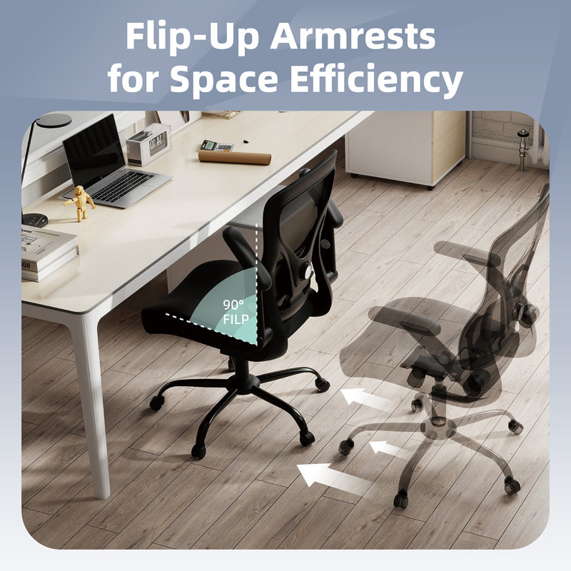 Izaiha Ergonomic Office Chair Upholstered Desk Chair Mesh Task Chair With Flip-up Armrest