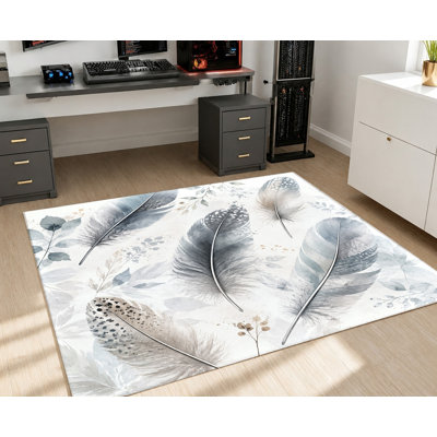 Tapis à motif aquarelle de plumes, motif abstrait d'oiseaux, design artistique, tapis de sol antidérapant, décoration intérieure élégante pour salon, chambre, entrée, porte d'entrée, cuisine, balcon, appartement