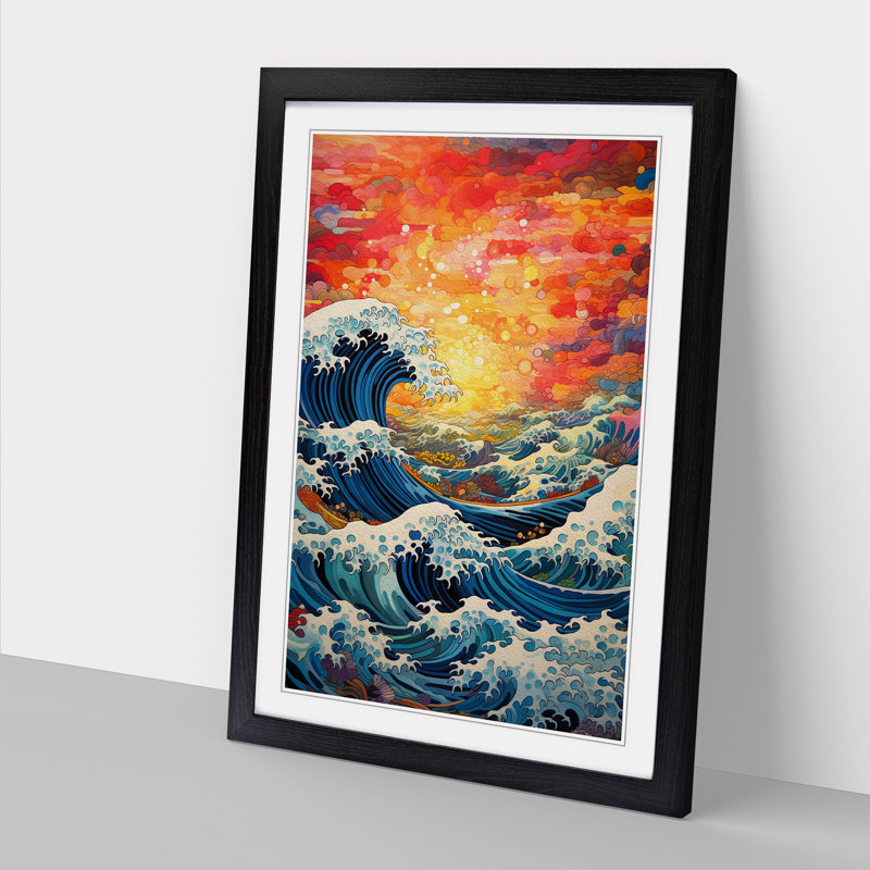 Wave Japanese Orphism Art - Framed Print, Black Framed, 64cm H x 46cm W