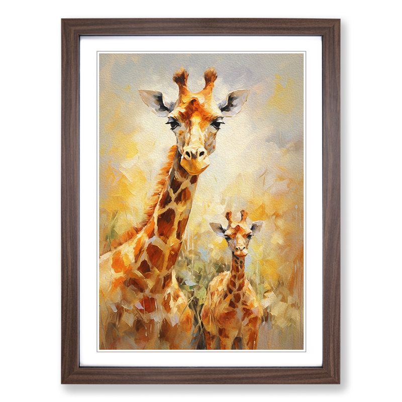 Giraffe Impressionism No.2 - Framed Print, 34cm H x 25cm W x 2cm D, Walnut