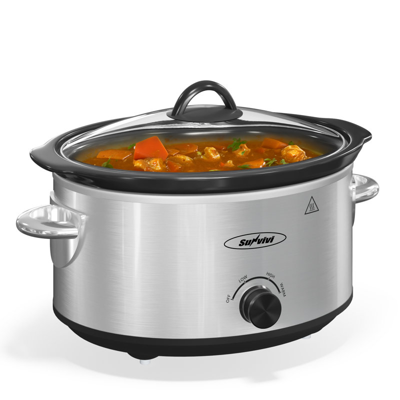 4 Quart Slow Cooker, Small Slow Cooker With 3 Cooking Settings, Dishwasher-safe Ceramic Pot, Glass Lid, Silver