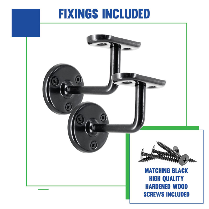4X Black Handrail Brackets For Wooden Or Metal Stair Handrails