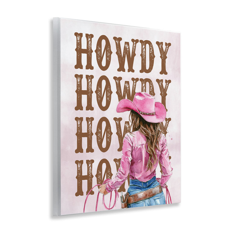 Art mural rose et brun Howdy Cowgirl par lettré et doublé