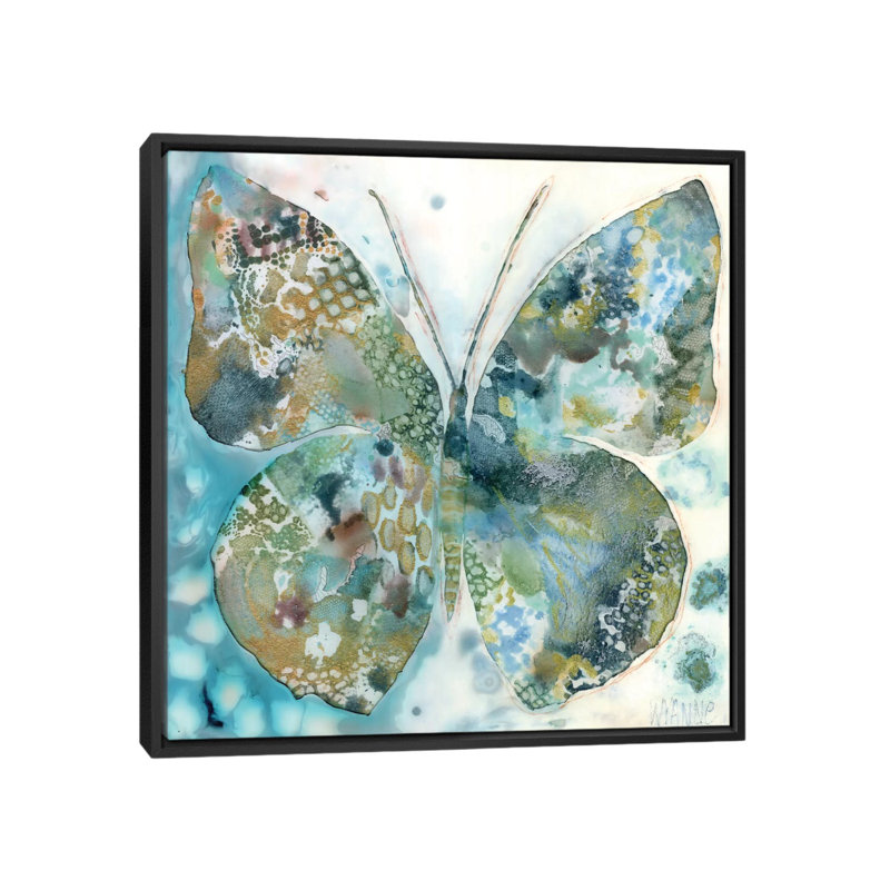 «Lucky Moth I», impression sur bois, H 37 po x l 37 po x P 1,5 po, Toile avec cadre noir, Pas de tapis