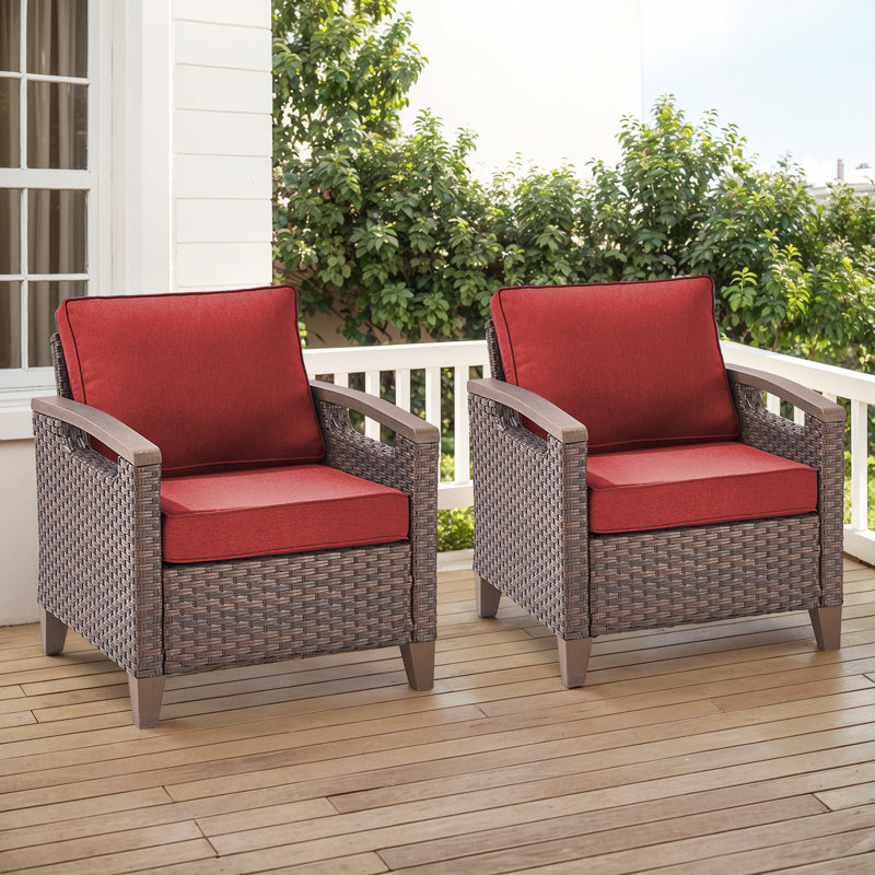 Chaises en osier toutes saisons Arundel avec coussins de 4 pouces (ensemble de 2), Rouge