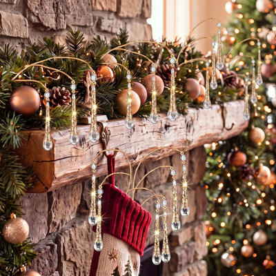 Ensemble de 6 décorations de sapin de Noël en cristal doré, branches scintillantes pendantes pour sapin, couronne et guirlande.