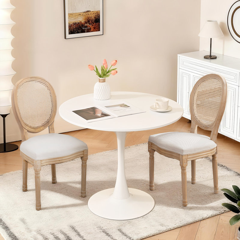 Ensemble de table de salle à manger ronde 31,5 "et 2 chaises à dossier rond, Beige, Blanc