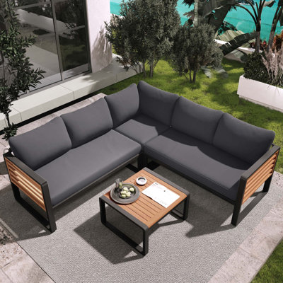 4-Pieces Patio L-Shaped Conservation Sofa Set With Coffee Tables