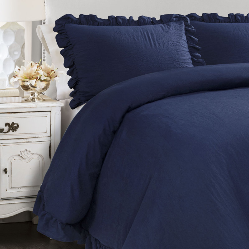 Reyna Microfiber 3 Piece Comforter Set, Full/Queen Comforter + 2 Standard Shams, Navy