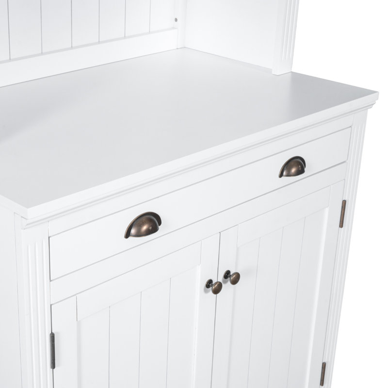 83.4" Tall White Solid Wood Bookcase with LED Lighting and Doors