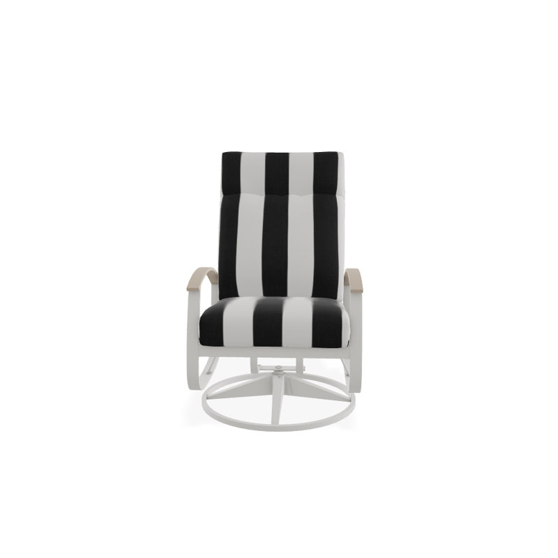 Chaise de patio pivotante avec coussins Askar, Cabana classique à rayures noires Sunbrella®, Neige texturée, Désert P60