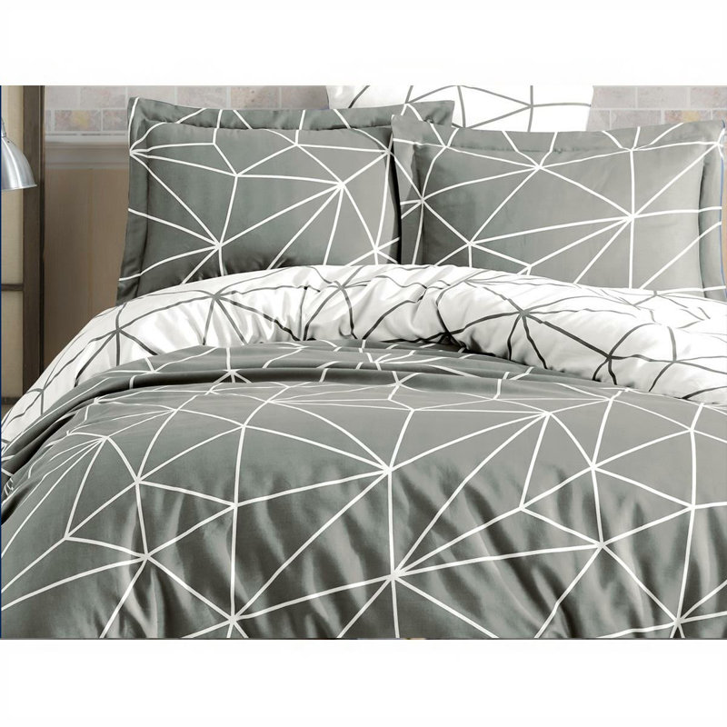 Luxury 100% Cotton Ranforce Quilt Cover Set, Grey & White, Twin Size (Approx. 61 x 79) | 140 Thread Count, Machine Washable, Button Closure Duvet & Envelope Pillowcase (1 Piece) | Soft, Durable & Elegant Bedding