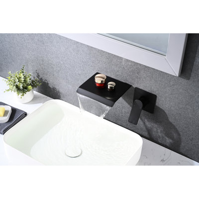 Robinet pour salle de bain mural en or brossé - Design moderne en cascade avec fixation en acier inoxydable et disque en céramique