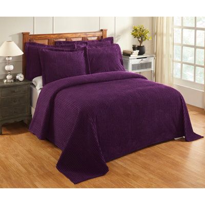 Ensemble de couvre-lit 100% coton touffeté Jullian Collection, couvre-lit à rayures classique avec taies décoratives assorties, certifié OEKO-TEX, doux, respirant, lavable à la machine, toutes saisons, prune