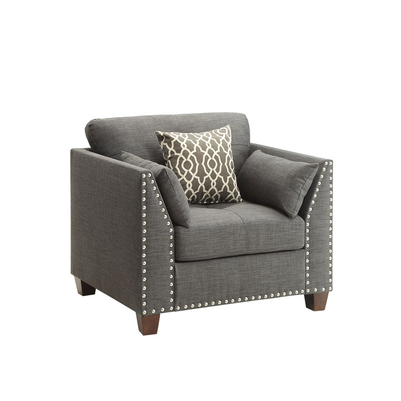 Chaise en lin gris anthracite Laurissa avec 3 coussins, H 33 po x l 38 po x P 30 po