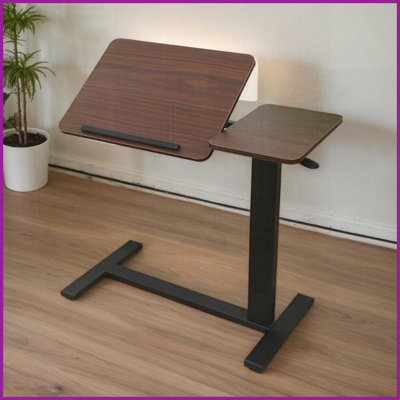 Walnut Height Adjustable Coffee Table with Wheels, Safe Rounded Corners Overbed Table for Bedroom &amp; Living Room