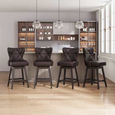 360° Swivel Upholstered Wingback Bar Counter Stool with Diamond Tufted Back