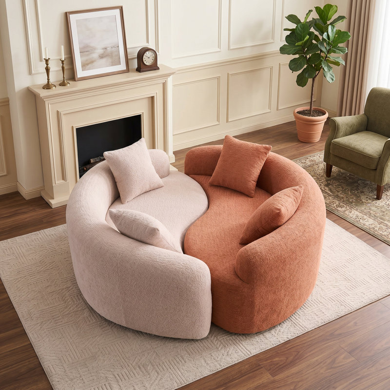 Causeuse S-Curve en chenille, double profondeur, sans assemblage, compacte pour les petits espaces, Beige