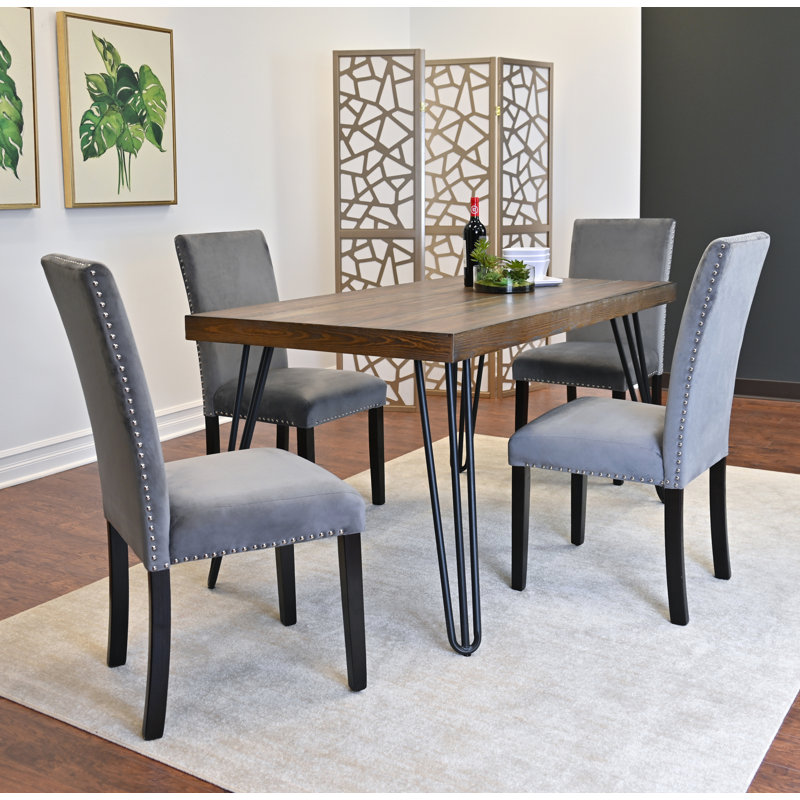 Ensemble de salle à manger 7 pièces, table à manger en épingle à cheveux avec 6 chaises, 3 options de couleurs, Gris