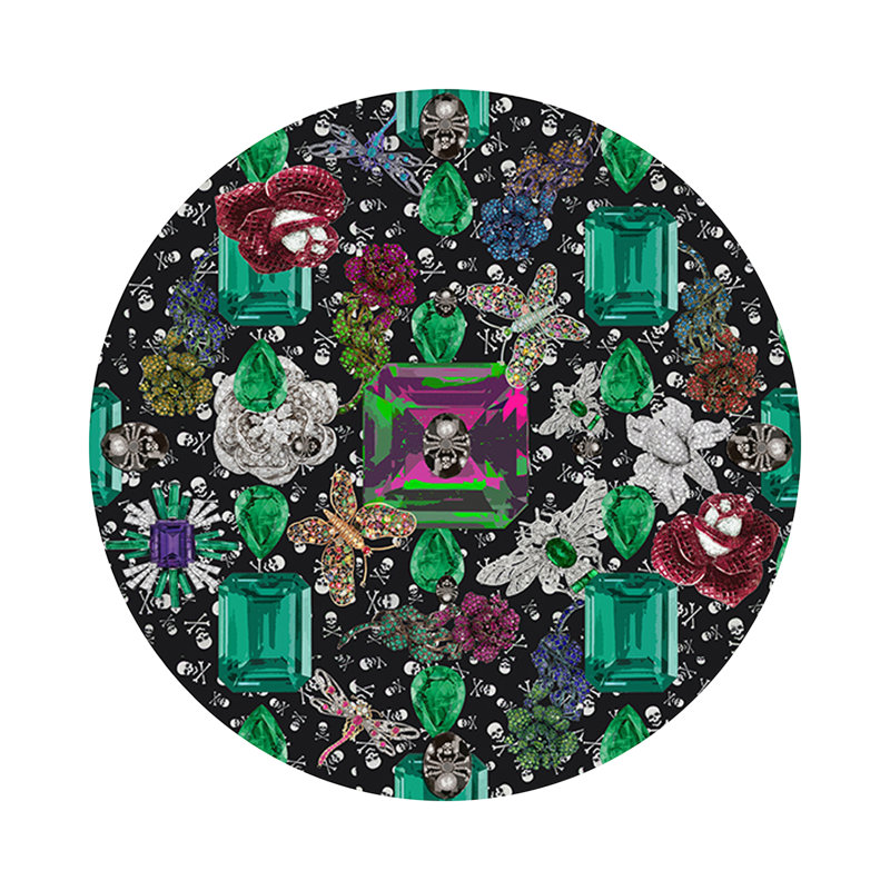 Jewel Box Emeralds Skulls Black Vegan Leather Round Coasters