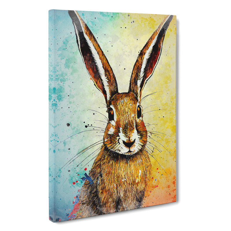 XC1022-1650X Colourful Watercolour Hare No.6 - Wrapped Canvas Print, 60cm H x 40cm W x 3cm D