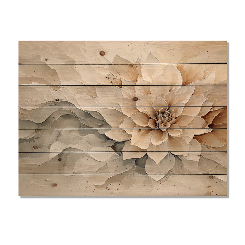 Décoration moderne de fleur de dahlia II - décoration murale en bois de dahlia - sur bois de pin naturel