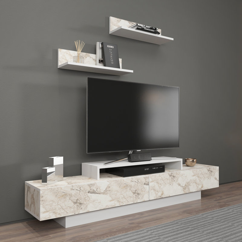 Lusi TV Stand for TVs up to 71'', White Marble Effect/White