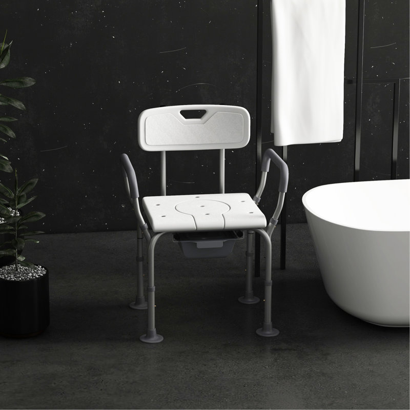 31 Chair For Seniors, Disabled, White, Adjustable, Non-Slip Feet Shower Toilet Seat - Wide Disabled Persons, White