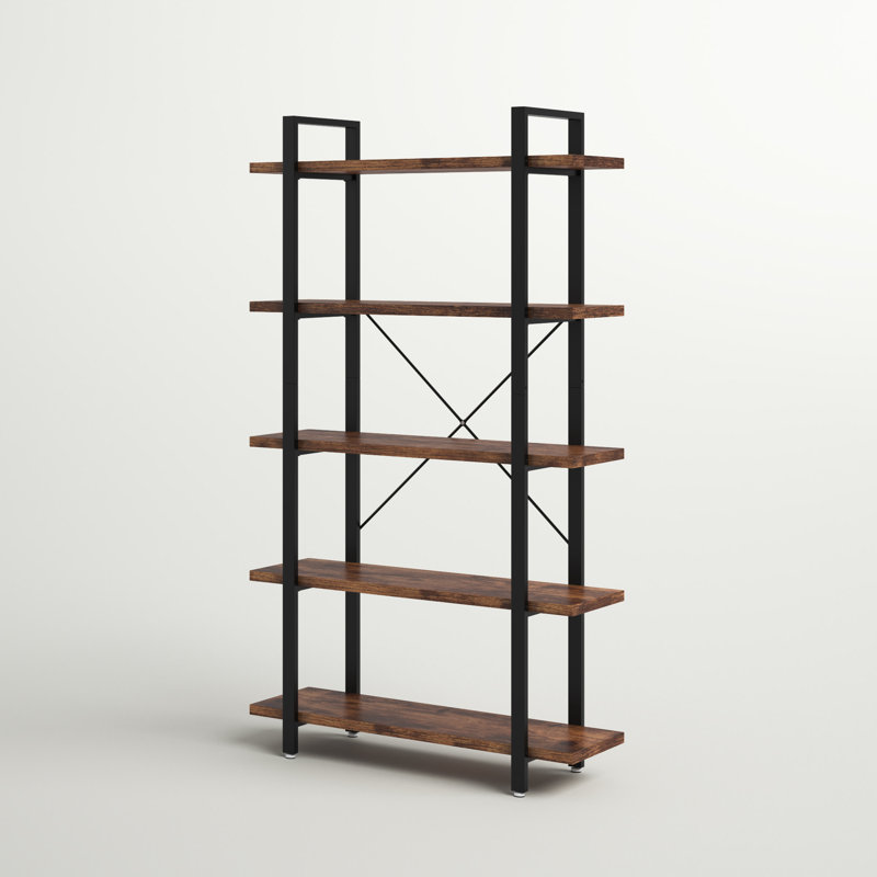Bibliothèque étagère Hoyt, Brun rustique / noir, (5 tablettes) H 70 po x l 41 po x P 13 po
