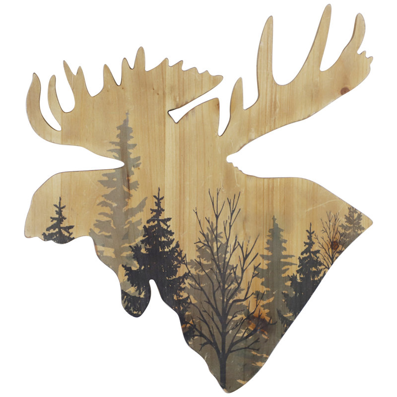 Décoration murale rustique en forme de forêt à tête d'orignal, 21 x 19,5 po