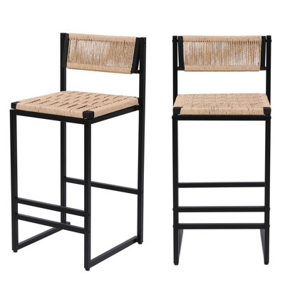 Dining Room Stools - Of 2, Paper Rope Weave, Frame Functional Kitchen Counter Stable