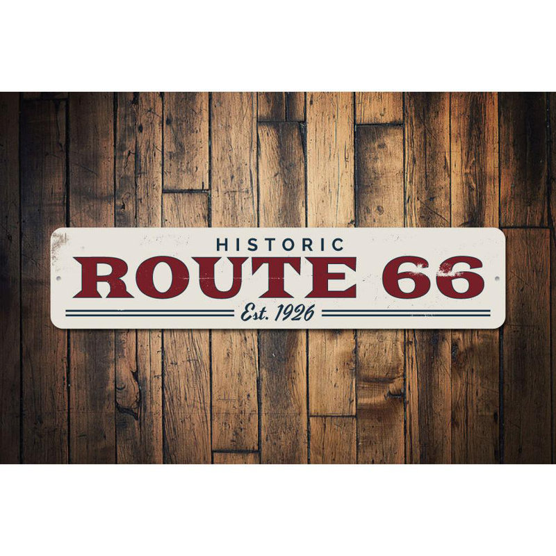 Panneau «Route 66 Est» en aluminium, H 6 po x l 24 po x P 0,063 po
