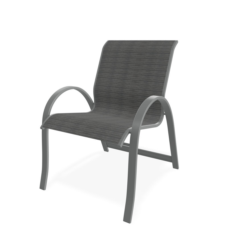 Aruba II Sling Aluminum Frame Stacking Arm Chair, Graphite, Collect Indigo