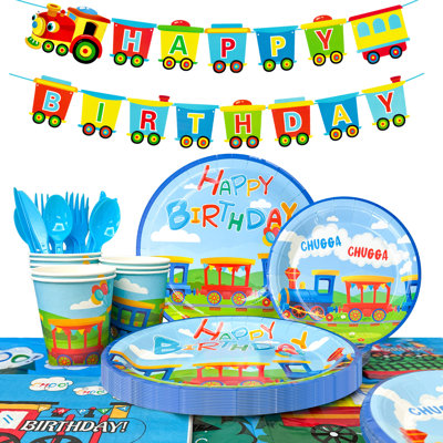 128pcs Train Birthday Party Supplies, Train Party Decorations Tableware Set