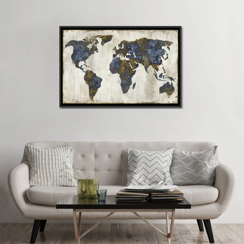 «The World I», impression sur toile, H 32 po x l 48 po x P 1,5 po, Toile avec cadre noir, Pas de tapis