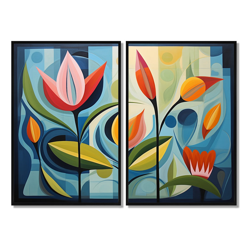 «Green Mid Century Mod Nature II» - Décoration murale verte, Noir, H 36 po x l 48 po, Impression encadrée flottante