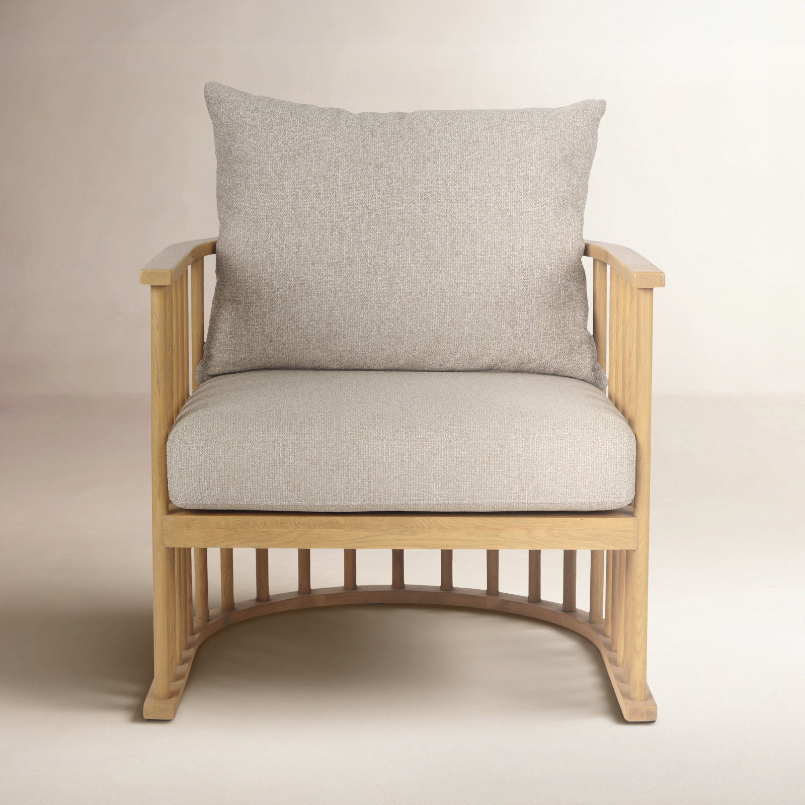 Kathy Barrel Chair, Beige Cotton Twill, Light Brown