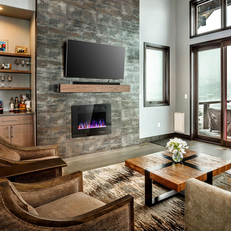 Recessed & Wall Mounted Electric Fireplace With Remote Control & Adjustable Flame, 18.1" H x 30" W x 3.86" D