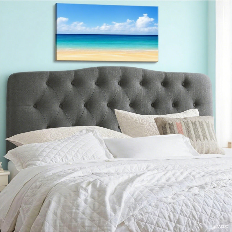 Linen Upholstered Headboard-Modern-Adjustable Height-Button Tufting, Full, Black