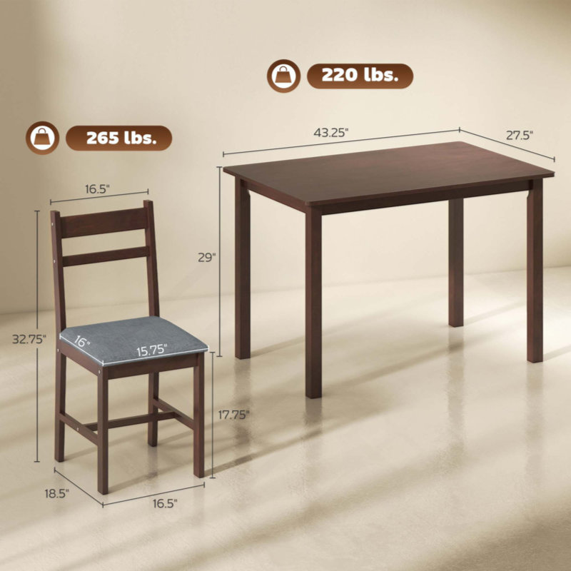 Ensemble de salle à manger 5 pièces en bois massif pour 4 personnes, table de cuisine de style campagnard avec chaises rembourrées pour petits espaces, salle à manger, coin repas