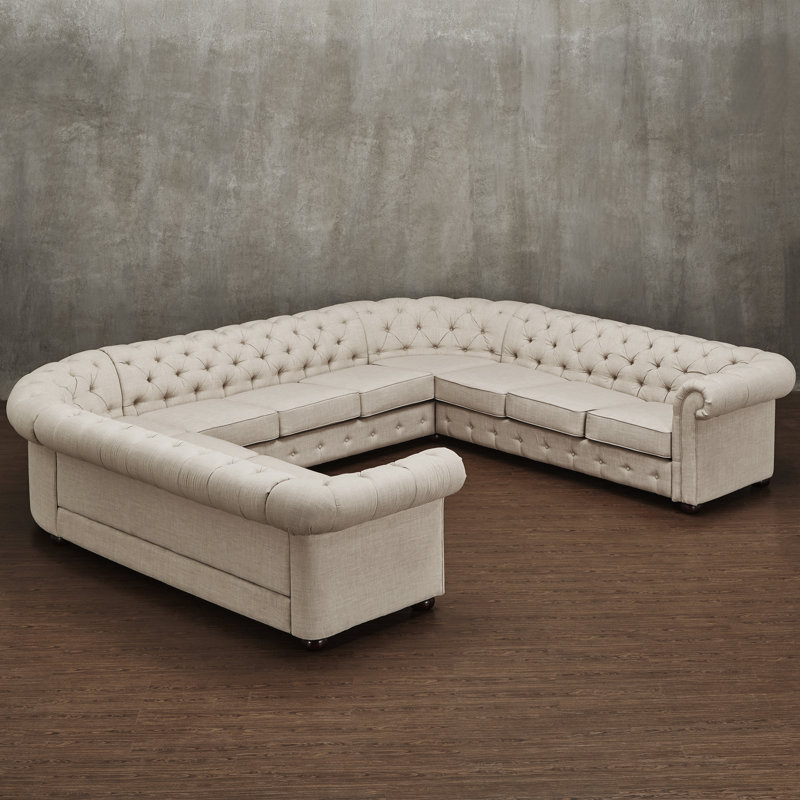 Canapé modulaire en lin de 142 po Huskins, Lin beige chiné