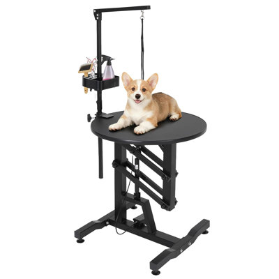 Hydraulic Lift Dog Grooming Table Adjustable Height Non-Slip Silicone Top Rotating Desktop 250LB Capacity for Large & Small Dogs or Cats  Ideal for Home or Salon Use
