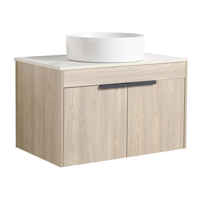 30 Inch Bathroom Vanity Without Top, White Oak Modern Floating Vanity Cabinet with Soft Close Doors, Plywood Bathroom Storage Solution