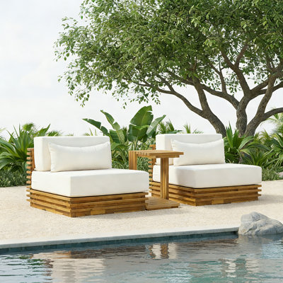 Passonno Outdoor 3-Piece Acacia Wood Conversation Set With Removable Cushions