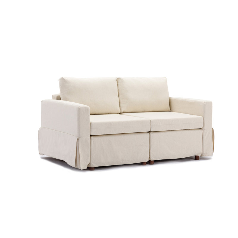 Canapé modulaire moderne à 2 places modulaire, coussin de siège et de dossier amovible et lavable, housse en tissu de lin