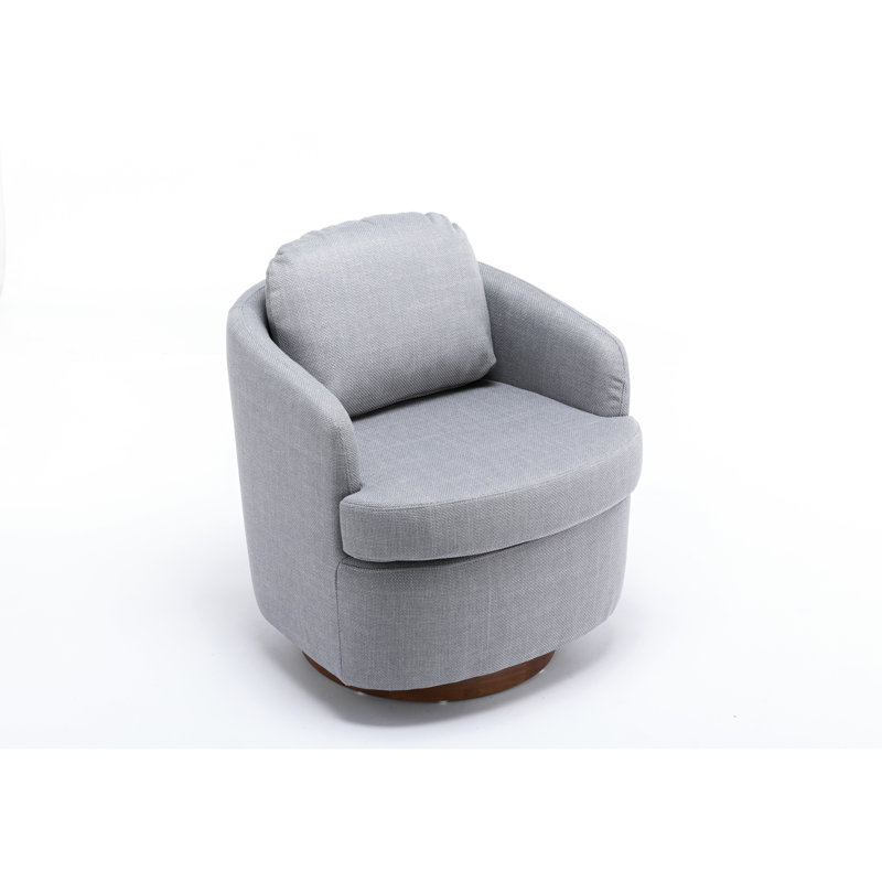Chaise pivotante moderne avec revêtement en lin bleu et base en bois brun confortable pour les espaces de vie, Lin bleu clair