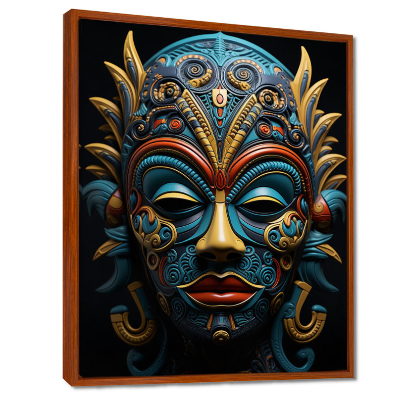 «Jeimi African Masked Splendor II», art mural africain, H 40 po x l 30 po, Cadre flottant brun