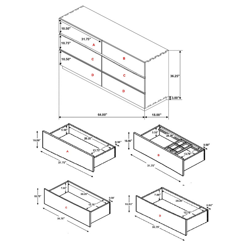 Commode double 6 tiroirs Ralphio