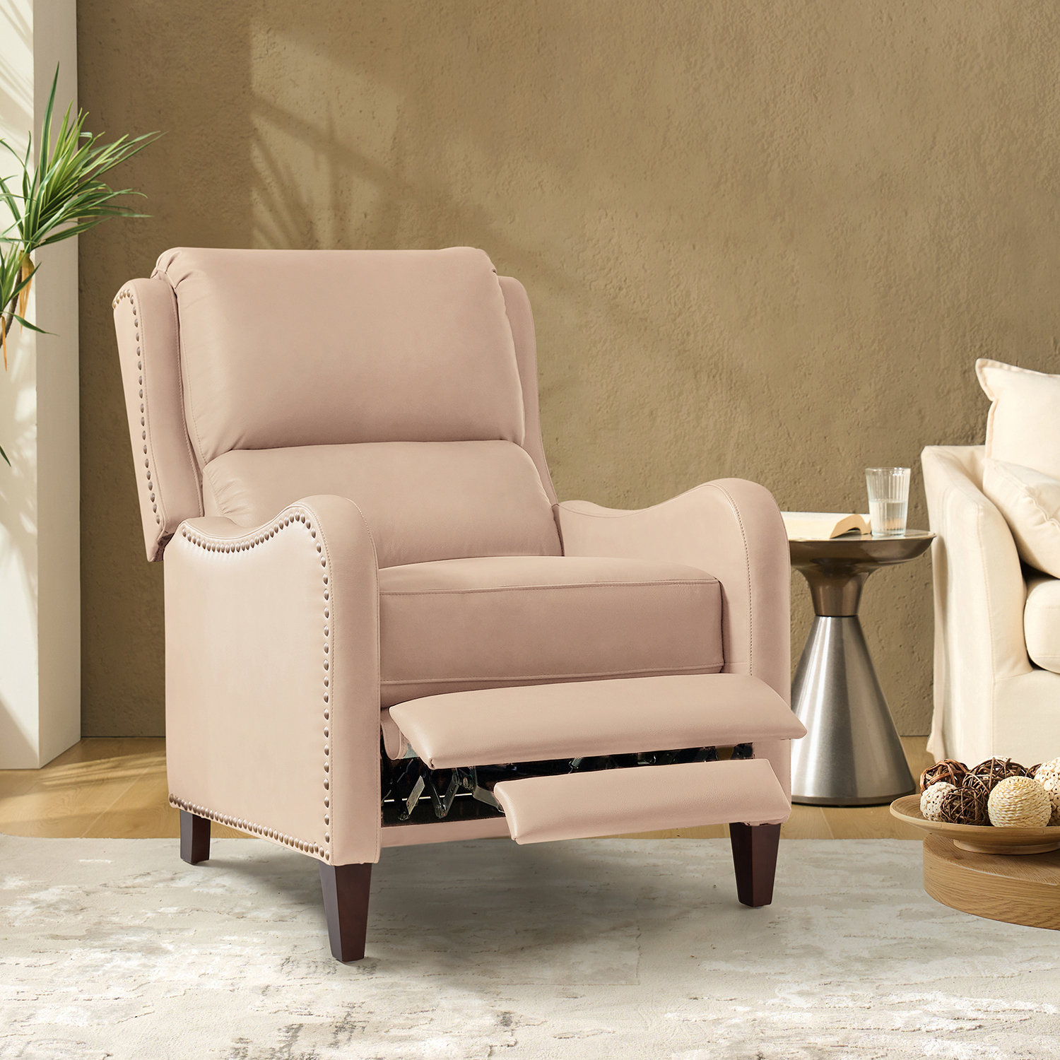 Beecher 29" Genuine Leather Manual Recliner, Pink